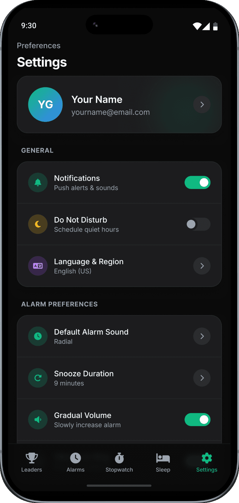 Settings and preferences